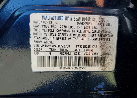 2013 Infiniti G37 Base z USA, uszkodzony, nr VIN JN1CV6AP4DM722750